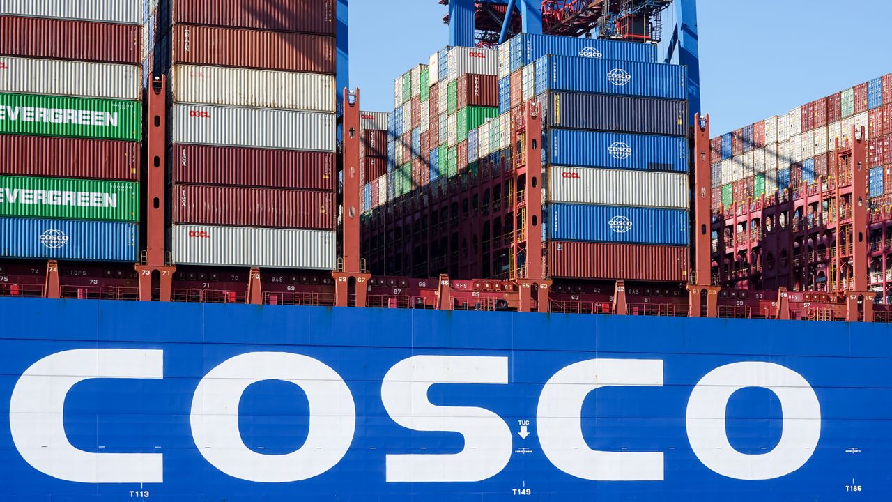 Cargo containers on a large ship at Hamburg Port, Germany.
